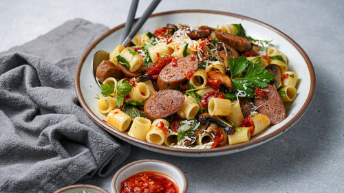 Spicy Sausage Pasta with Mushrooms and Wild Rocket