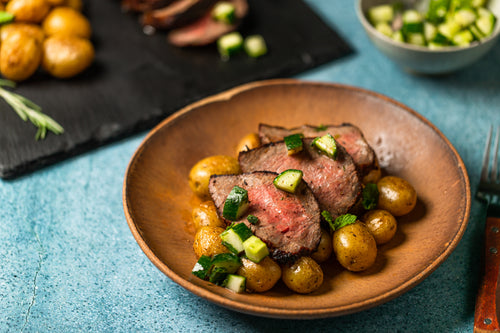 Tri Tip with Marinated Cucumbers & Tallow Cooked Potatoes
