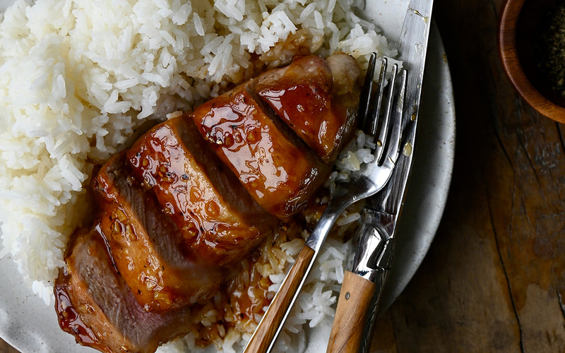 Honey-Garlic pork chops on rice