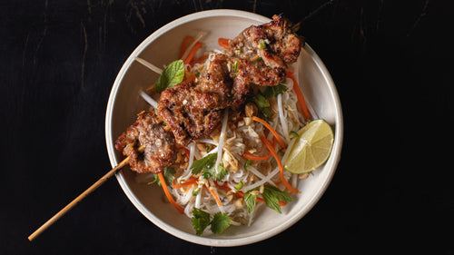 Grilled Vietnamese Inspired Pork Tenderloin Skewers with Rice Noodle Salad