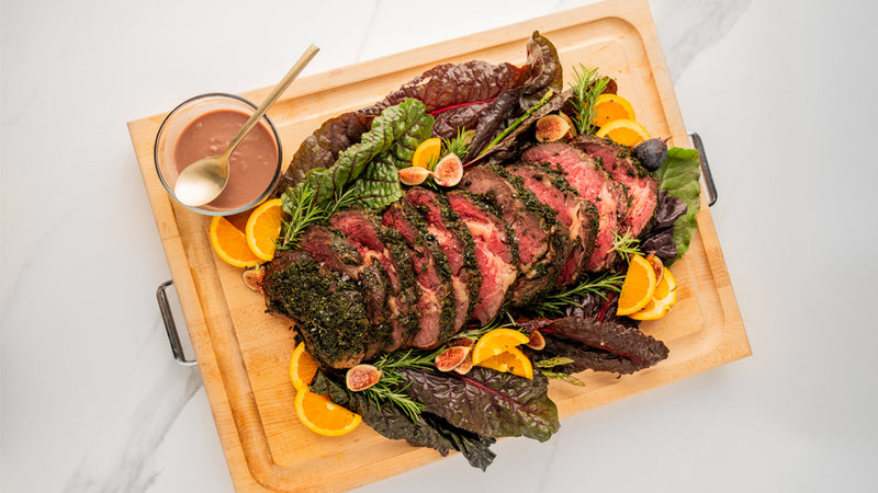 Herb-Crusted Boneless Rib Roast with Red Wine Gravy