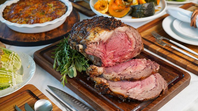 Holiday Prime Rib cooked on table 