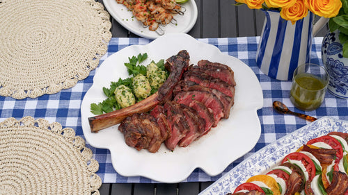 Reverse-Seared Tomahawk Steak with Lemon and Herb Butter