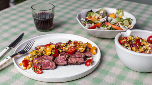 Grilled Zabuton Steak with Corn & Cherry Tomato Relish