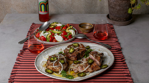 Grilled Pork Porterhouse with Jalapeno Coriander Vinaigrette