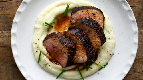 Coffee-Rubbed Pork Tenderloin with Cauliflower Mash