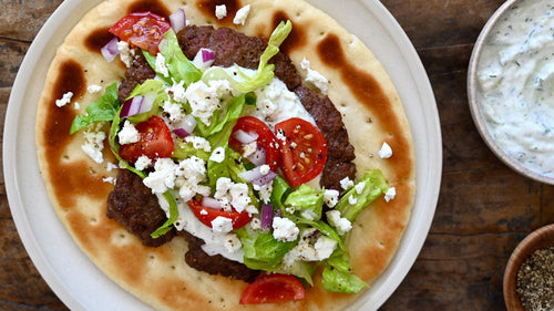 Greek Smash Burger Pitas with Tzatziki