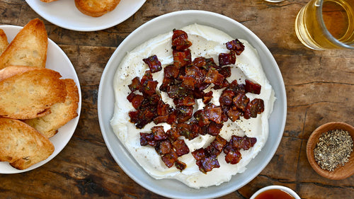 Whipped Goat Cheese with Candied Bacon