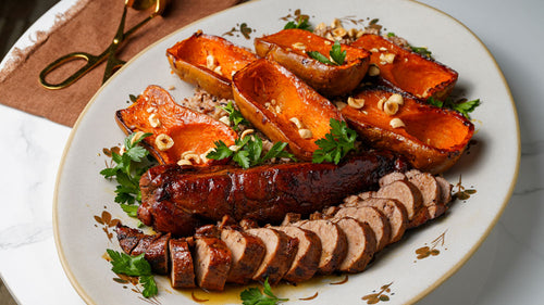 Maple Glazed Pork Tenderloin with Honeynut Squash and Wild Rice