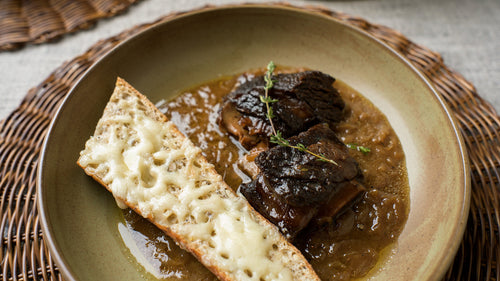 French Onion Wagyu Short Ribs with Gruyere Toast