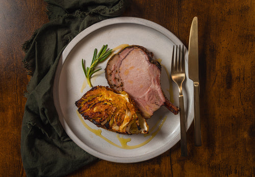 Herb Crusted Rack of Pork with Miso Butter Cabbage