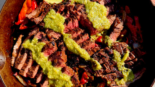 Skirt Steak Fajitas with Jimmy Nardello's & Charred Salsa Verde
