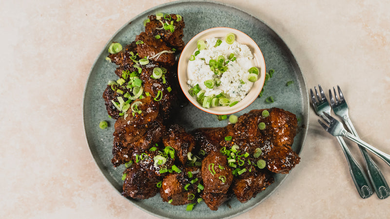 Wagyu Steak Bites with Bleu Cheese Dip