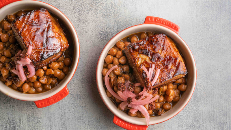 Kurobuta Pork Belly & BBQ Baked Garbanzo Beans