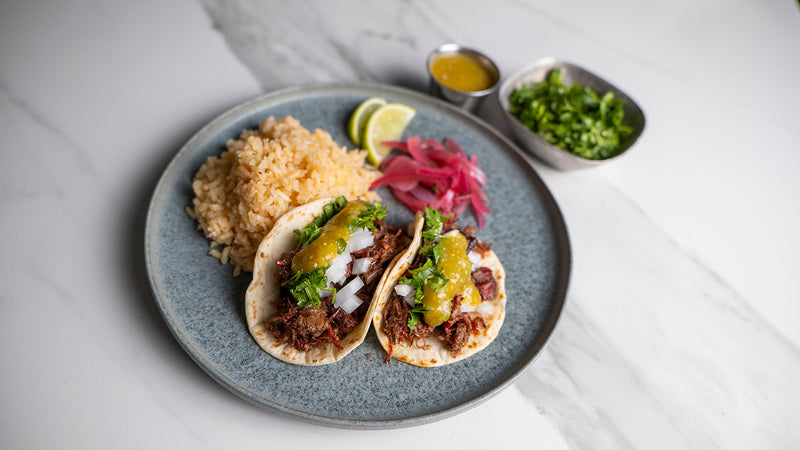 Leftover Brisket Tacos with Salsa Verde & Pickled Onions