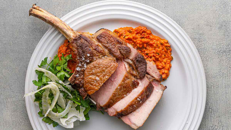 Double Bone Kurobuta Pork Chops with Romesco & Fennel Salad