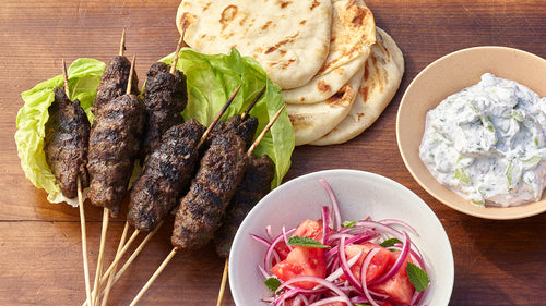 Kofte Kebab with Tzatziki and Israeli Salad