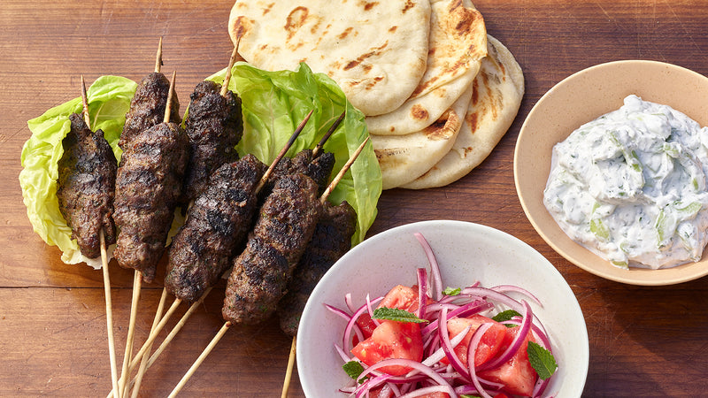 Kofte Kebab with Tzatziki and Israeli Salad