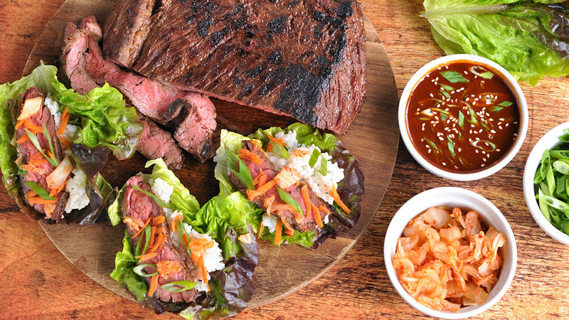 Kimchi-Marinated Bavette Lettuce Wraps