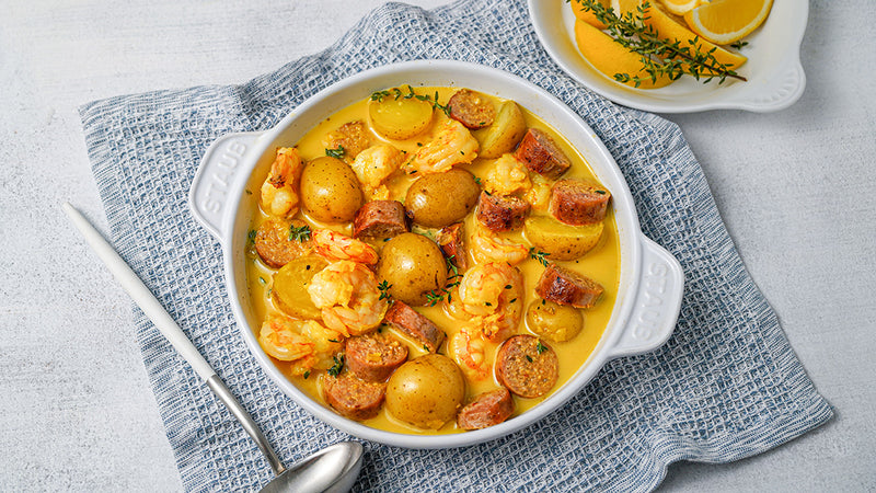 One-Pot Saffron Cream Shrimp and Spicy Sausage