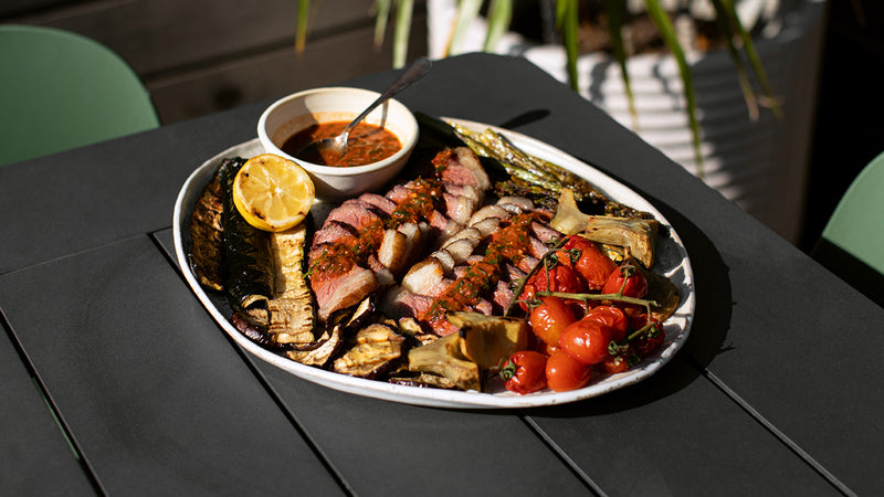 Picanha Steak with Red Chimichurri and Grilled Vegetables