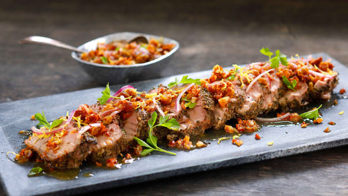 Kurobuta Pork Tenderloin with Golden Raisin Agrodolce