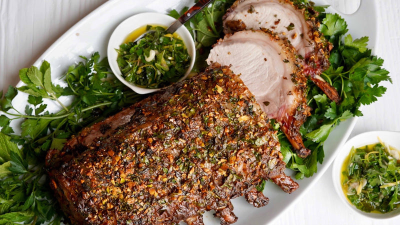 Pistachio & Herb Crusted Kurobuta Rack of Pork