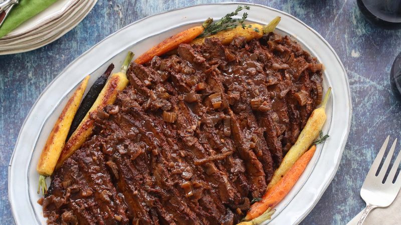 Braised Harissa Brisket with Roasted Rainbow Carrots