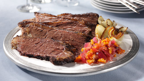 Sarsaparilla-Ginger Glazed Brisket with Pickled Red Onion-Blood Orange Marmalade