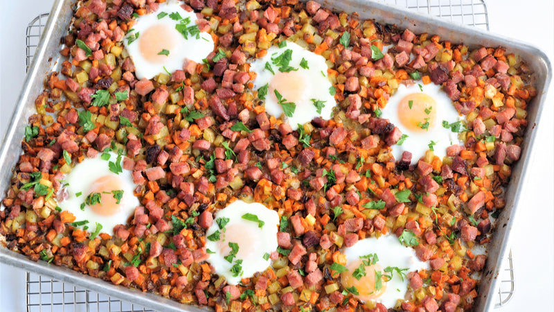 Sheet-Pan Kurobuta Ham and Sweet Potato Hash