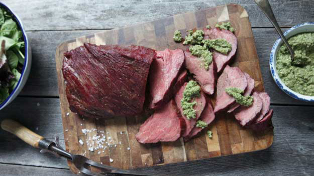 Smoked Tri-Tip with Green Pipian Romesco Sauce