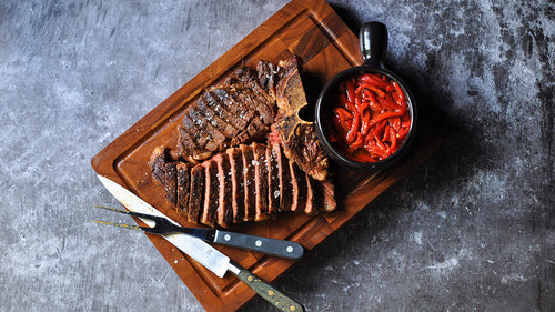 Sous Vide Porterhouse with Spanish Piquillo Pepper Salad