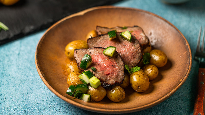 Tri-Tip with Marinated Cucumbers & Tallow Cooked Potatoes