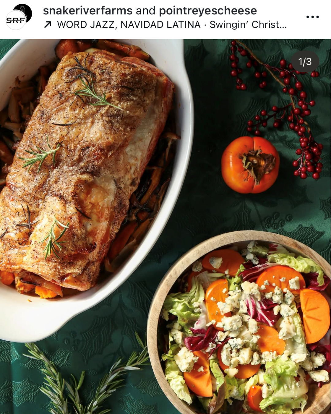 Instagram post with a festive dish and side salad 