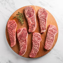 Six pack of SRF American Wagyu New York Strip steaks