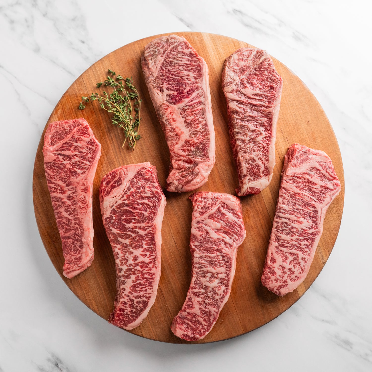 Six pack of SRF American Wagyu New York Strip steaks