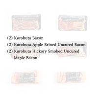 Four packages of Kurobuta bacon with text labels on a white background