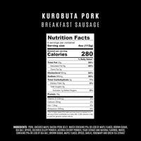Nutrition facts label for Kurobuta Pork Breakfast Sausage on a black background