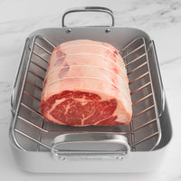 Prime Rib in roasting pan on rack 