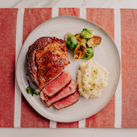 Dry-Aged Choice Ribeye Cooked sliced and plated 