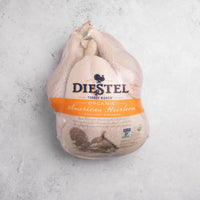 Diestel Organic American Heirloom turkey on a gray background