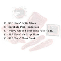 Various cuts of meat with labels on a white background