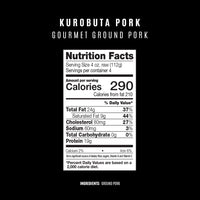 Nutrition facts label for Kurobuta pork ground pork on a black background