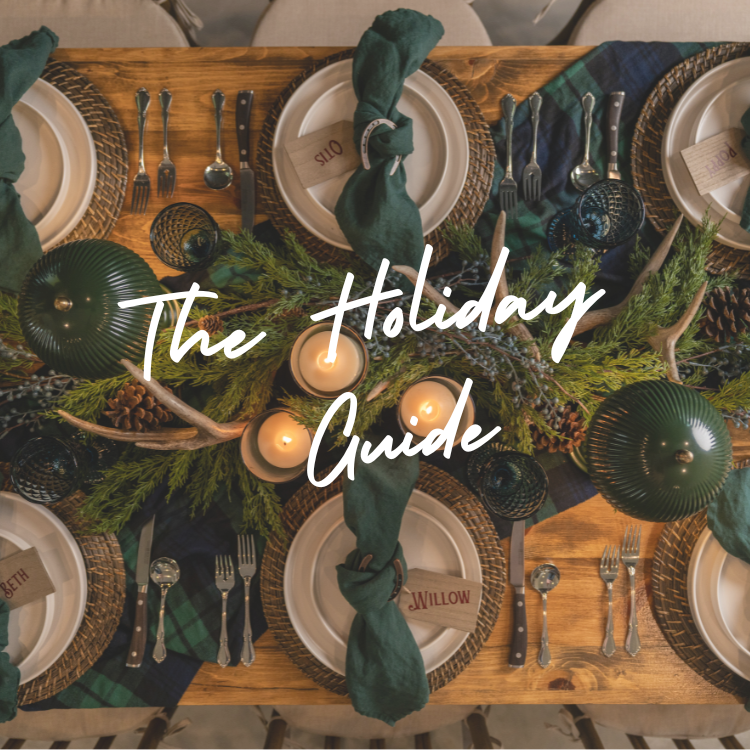 picture of tablescape with the words The Holiday Guide 