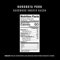 Nutrition facts label for Kurobuta pork hardwood smoked bacon on a black background