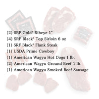 Assorted beef products with labels on a white background