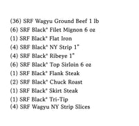 List of beef cuts with quantities on a white background for the Quarter Beef Box 
