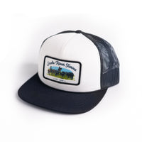Trucker hat with a logo on a white background