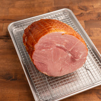 half boneless ham on rack and pan 