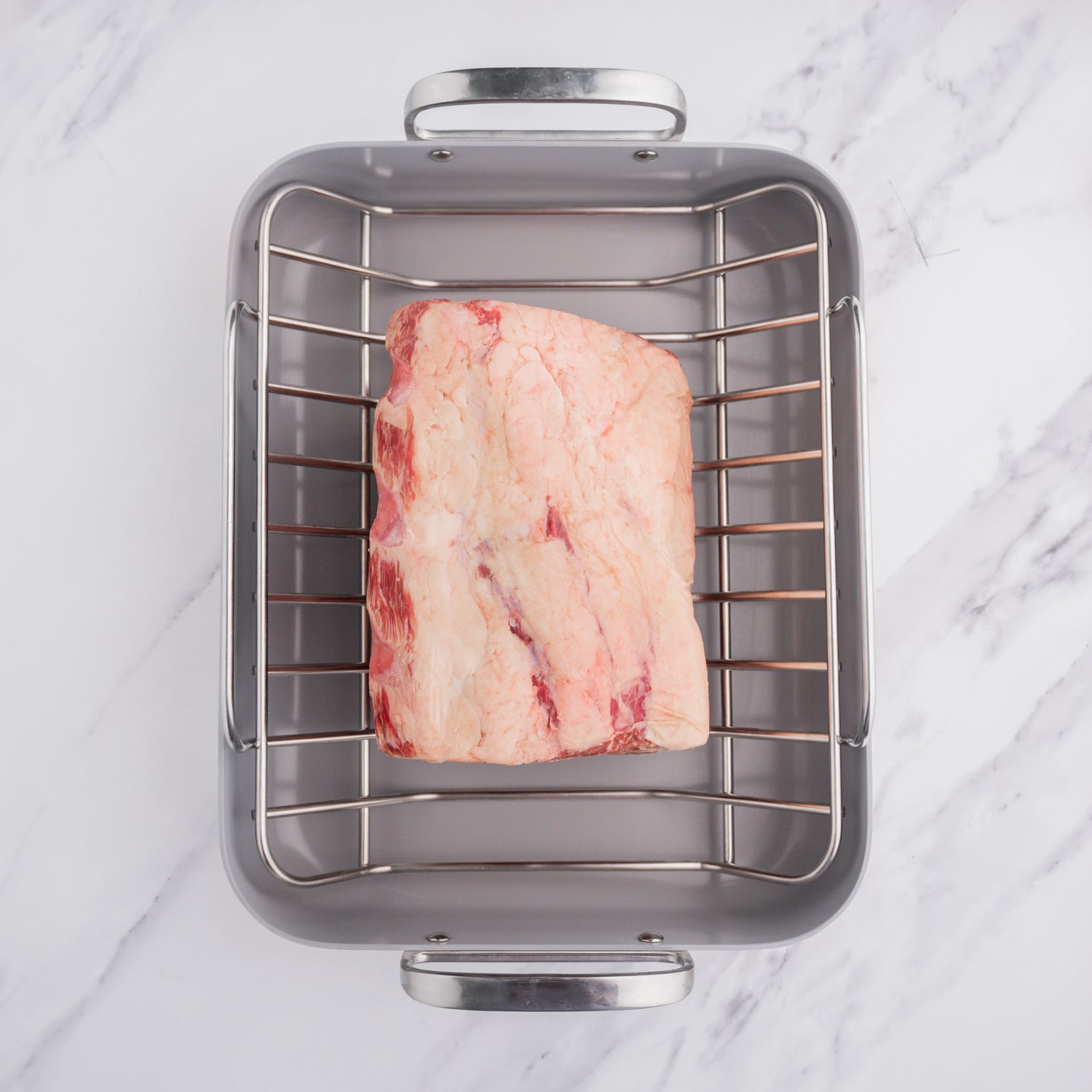 half ribeye roll in roast pan 